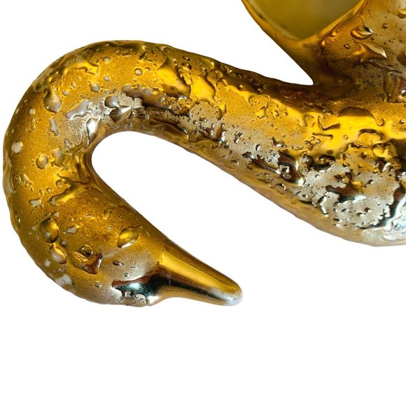 Gold Swan Planter Spring MCM 22 K Textured Ceramic 8" Vase Candy Dish Regency - Picture 8 of 12